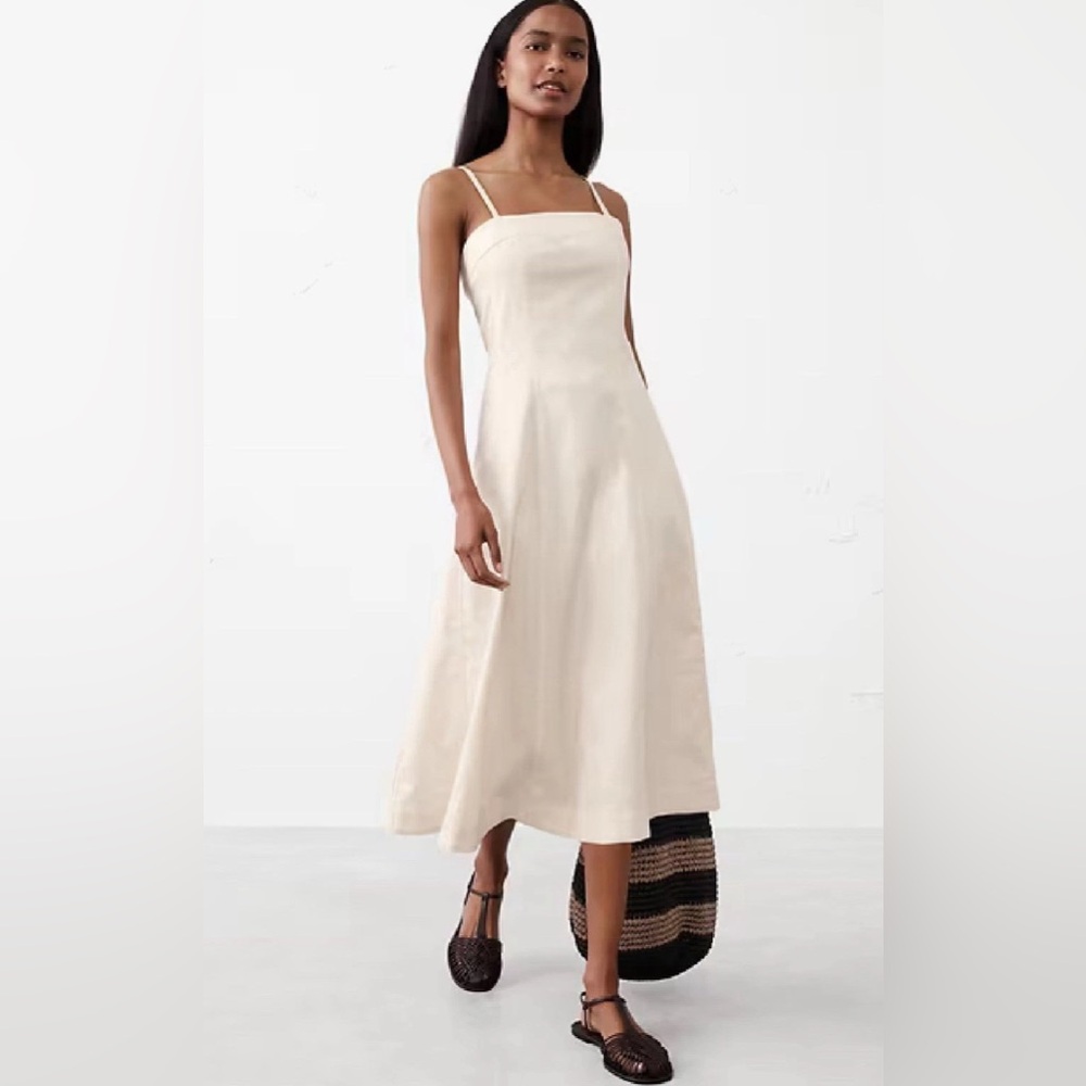 Banana Republic Seamed Linen Blend Midi Dress Size M Stone Washed